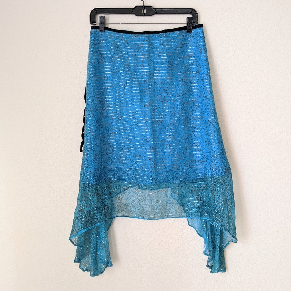 Thailand Flowy Double Layer Sheer Wrap Skirt Sliver Blue One Size - Picture 2 of 9